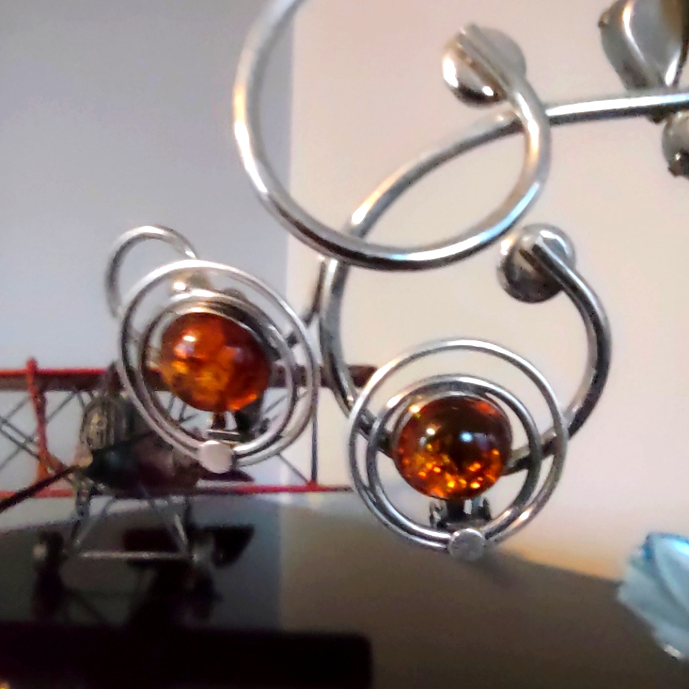 Sterling 925 Amber Clip On Earrings.